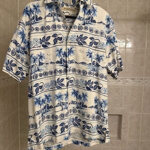 Tommy Bahama Blue and Cream Island Print Silk Shirt